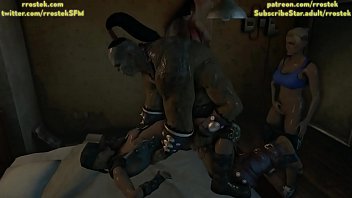 Sonya Blade and Cassie Cage pleasuring Goro in multiple ways, MKX 3D Animation